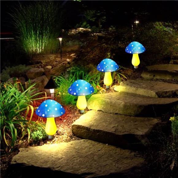 8-Pack Blue Solar Mushroom Garden Lights - Waterproof - Mushroom Lamp Decor - Picture 2 of 5